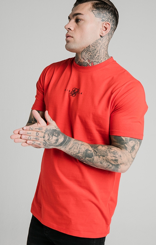 Camiseta SikSilk con Dobladillo y Estampado Rojo